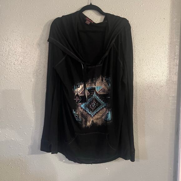 Rock & Roll Cowgirl Tops - Rock & Roll Cowgirl Womens Hoodie XXL black southwestern country grunge punk